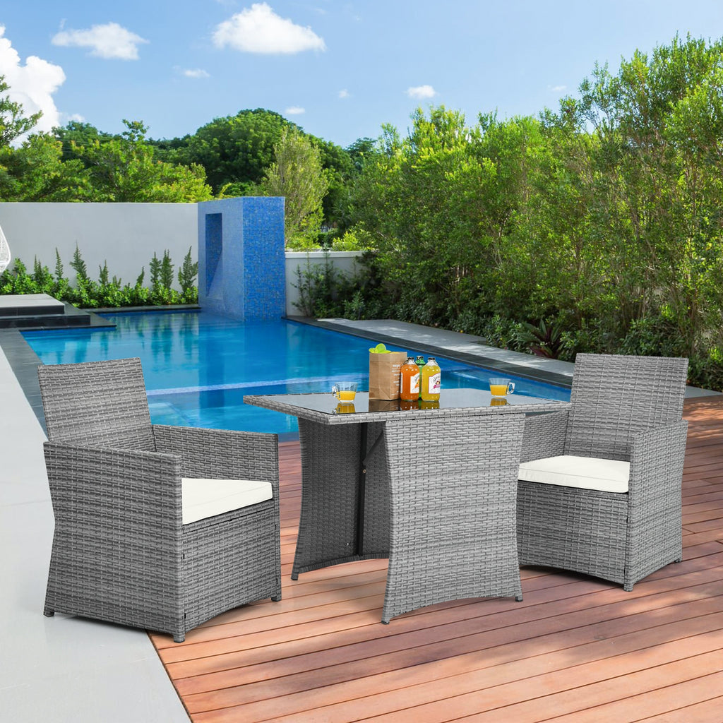 3-Piece Patio Rattan Furniture Set with Sofa - Red