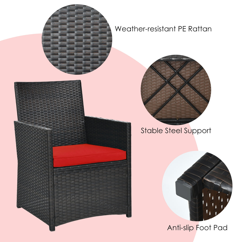 3 Pieces Patio Rattan Furniture Set with Cushion and Sofa Armrest