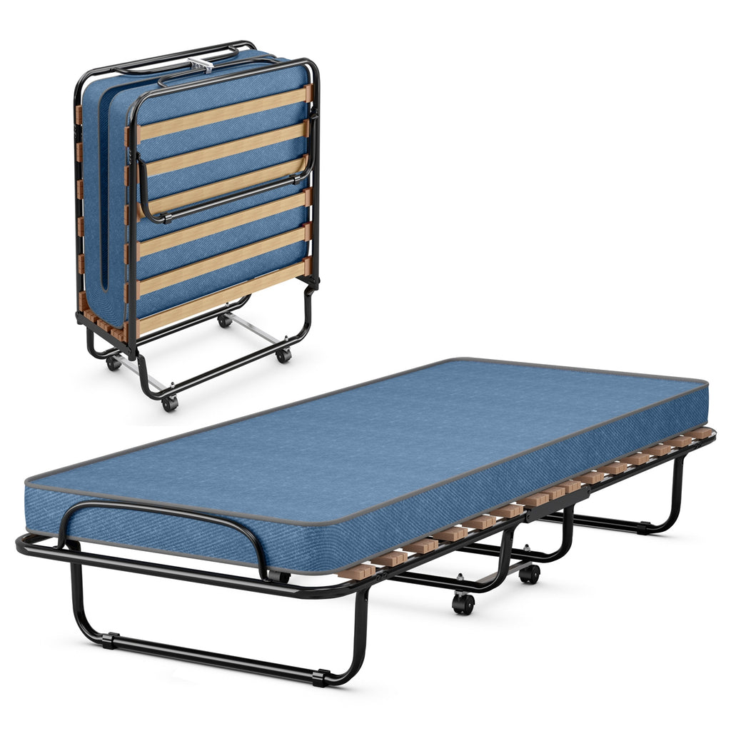 Portable Folding Bed with Memory Foam Mattress – Navy, 440lbs Capacity
