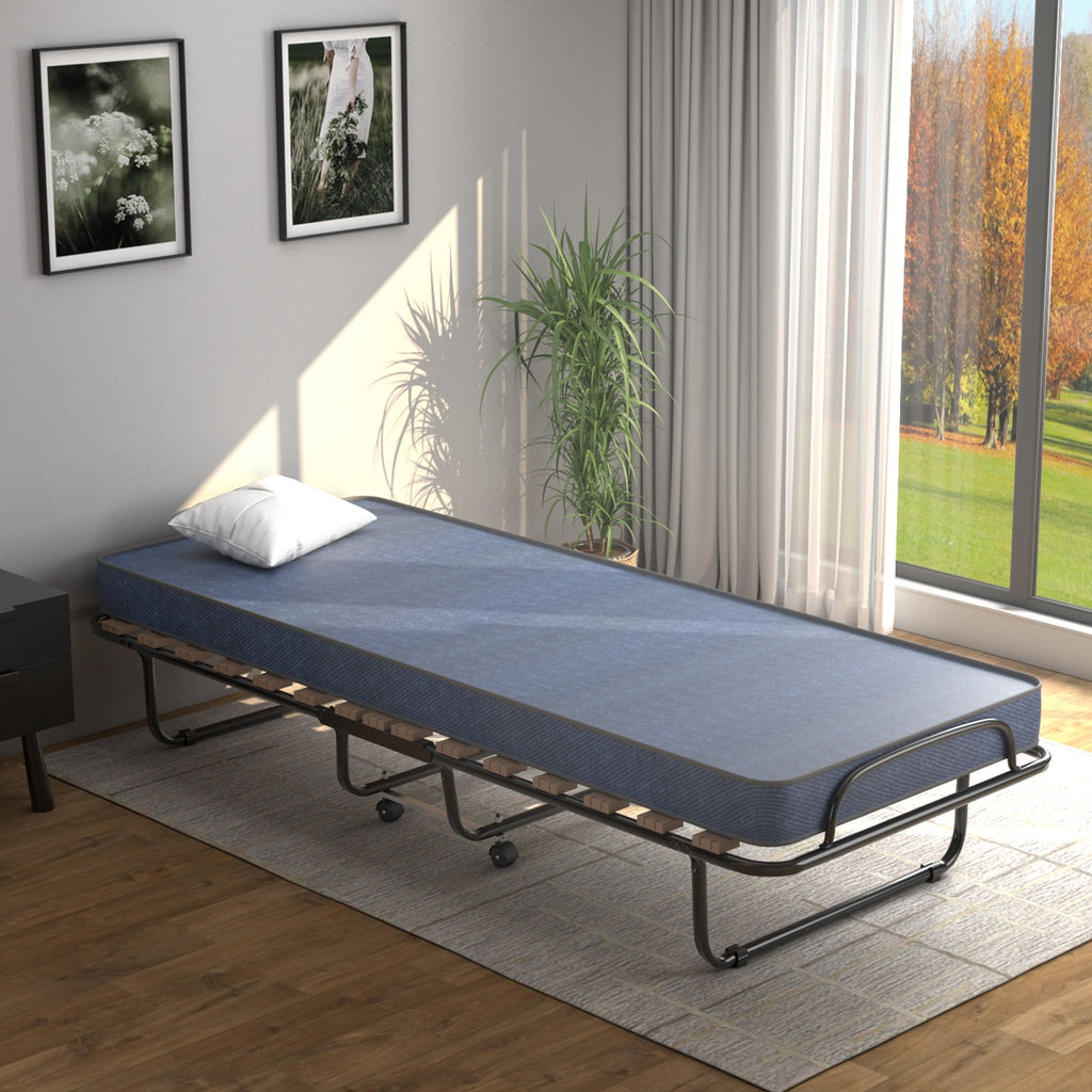 Portable Folding Bed with Memory Foam Mattress – Navy, 440lbs Capacity