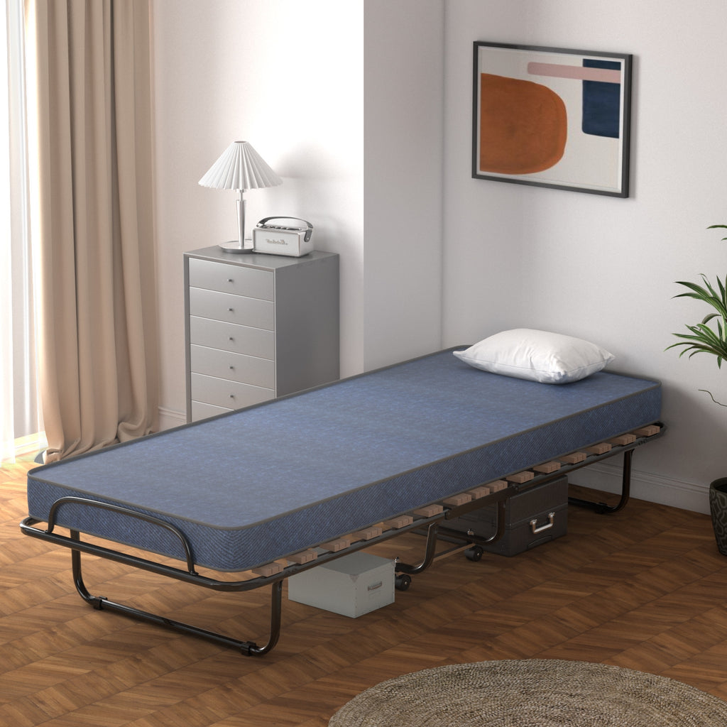 Portable Folding Bed with Memory Foam Mattress – Navy, 440lbs Capacity