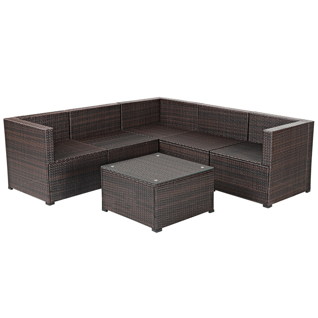 Rattan Patio Sectional Sofa Set w/ Cushions 4-5 Person - Navy