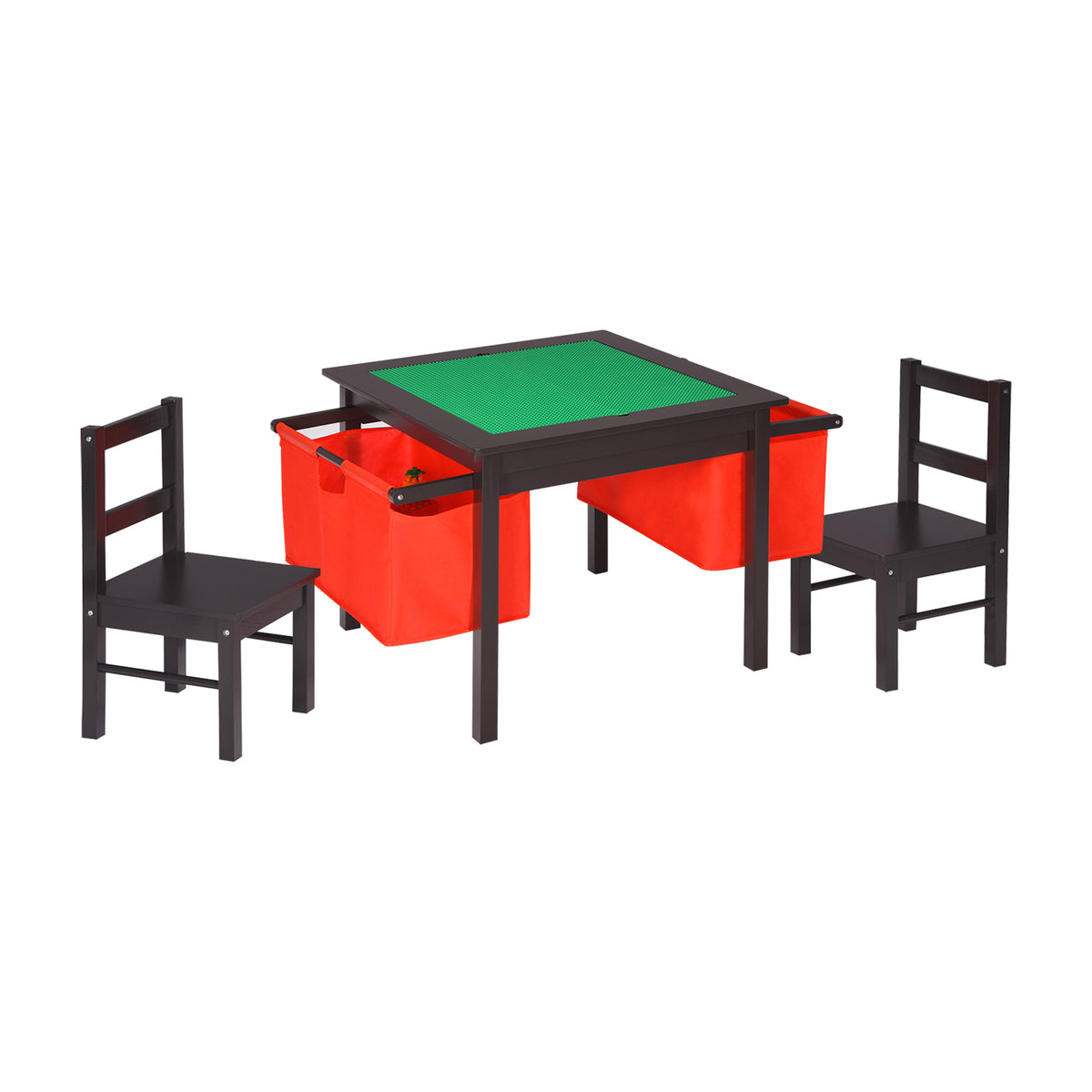 Kids Activity Table and 2 Chairs Set with Storage - Dark Brown