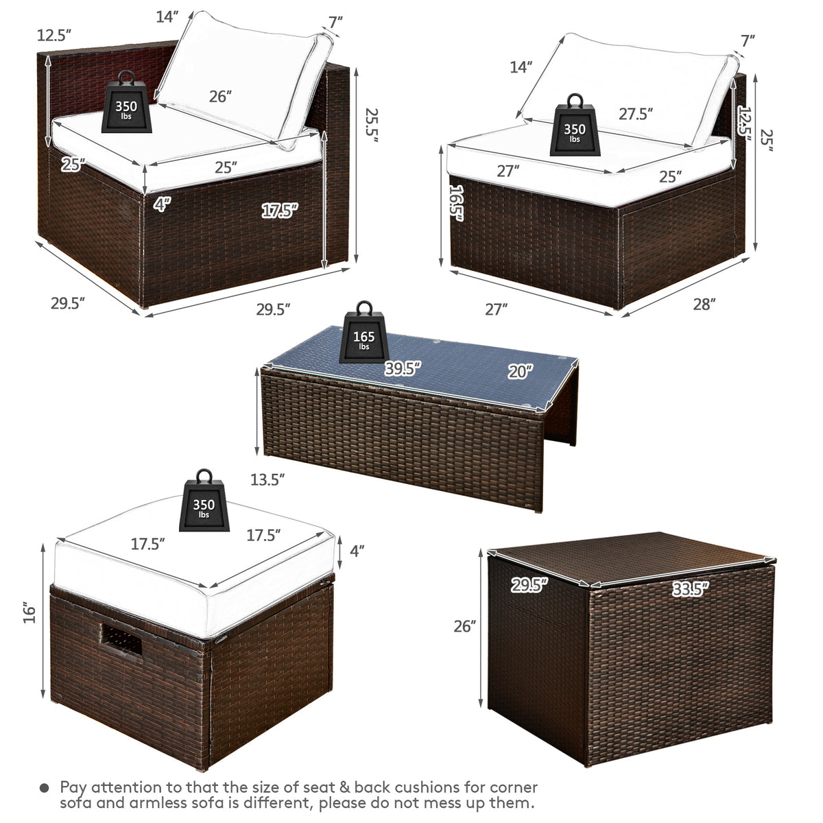 8-Piece Patio Rattan Furniture Set with Storage Box & Waterproof Cover - Brown, Navy