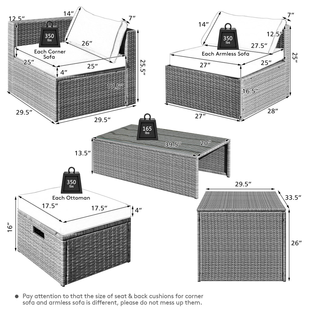 8-Piece Patio Rattan Furniture Set with Storage & Cushions - Gray Turquoise