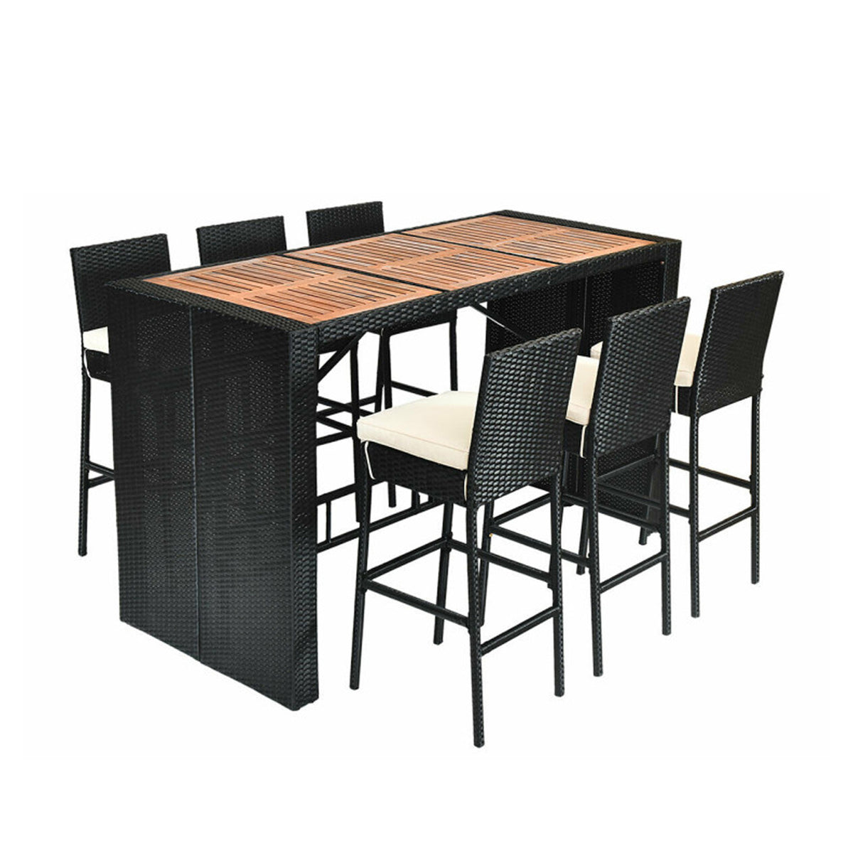 7-Piece Rattan Dining Set with Bar Stools - Style 3
