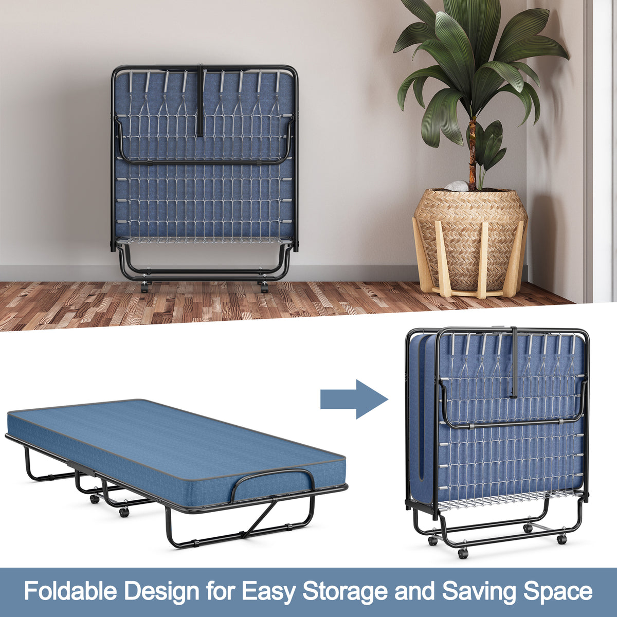 Rollaway Guest Bed with Memory Foam Mattress - Navy