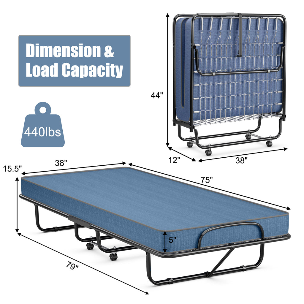 Rollaway Guest Bed with Memory Foam Mattress - Navy