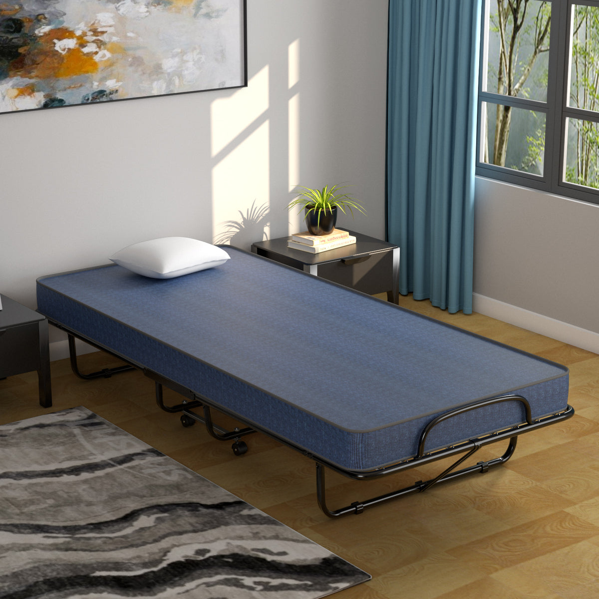 Rollaway Guest Bed with Memory Foam Mattress - Navy