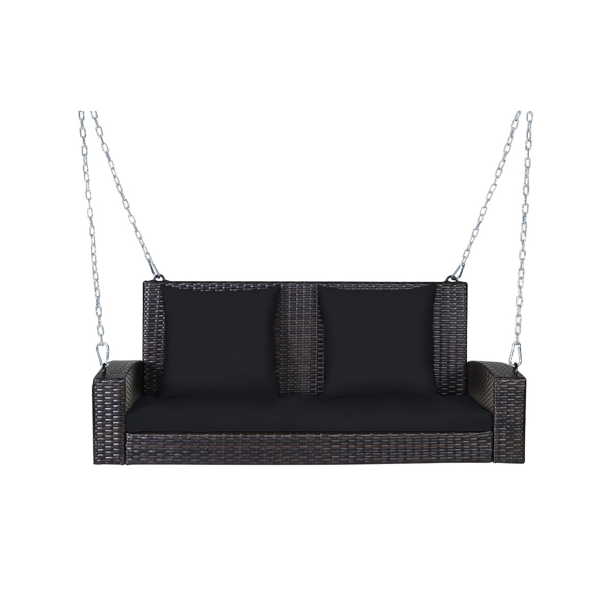 2-Person Wicker Hanging Porch Swing with Cushions - 42" x 20.5" Black