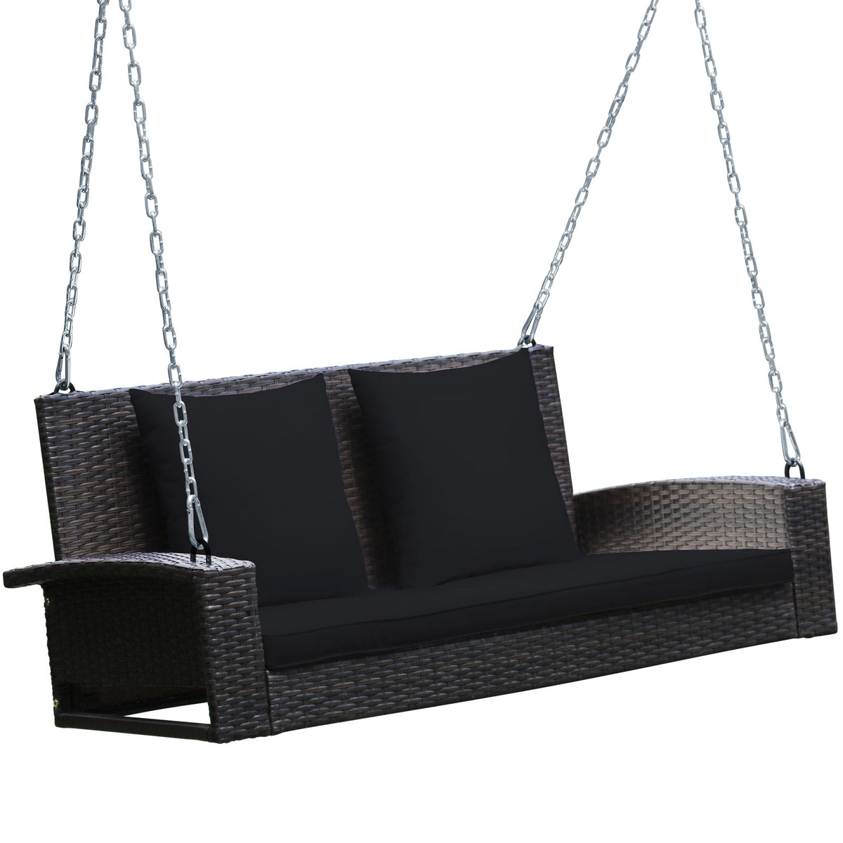 2-Person Wicker Hanging Porch Swing with Cushions - 42" x 20.5" Black