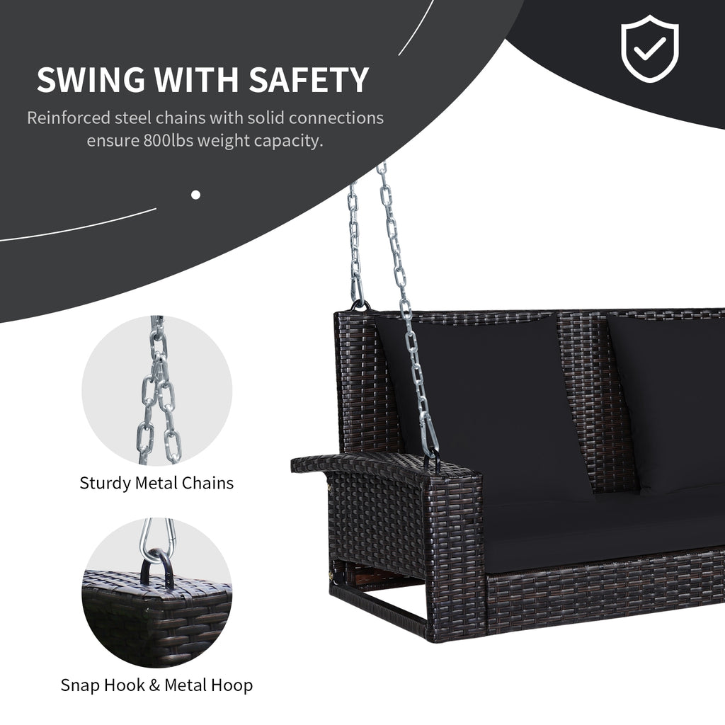 2-Person Wicker Hanging Porch Swing with Cushions - 42" x 20.5" Black