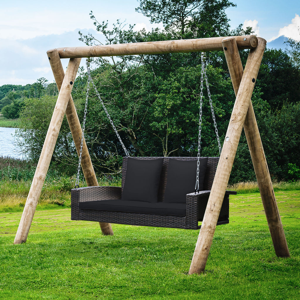 2-Person Wicker Hanging Porch Swing with Cushions - 42" x 20.5" Black