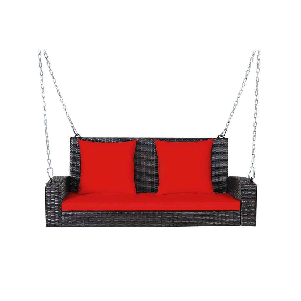 2-Person Wicker Hanging Porch Swing with 2 Back Cushions and 1 Seat