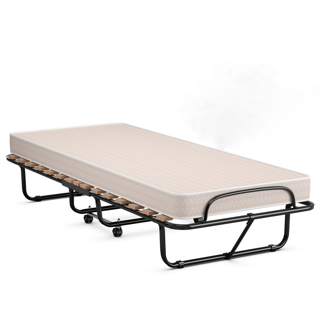 Twin Folding Bed with Memory Foam Mattress & Pillow