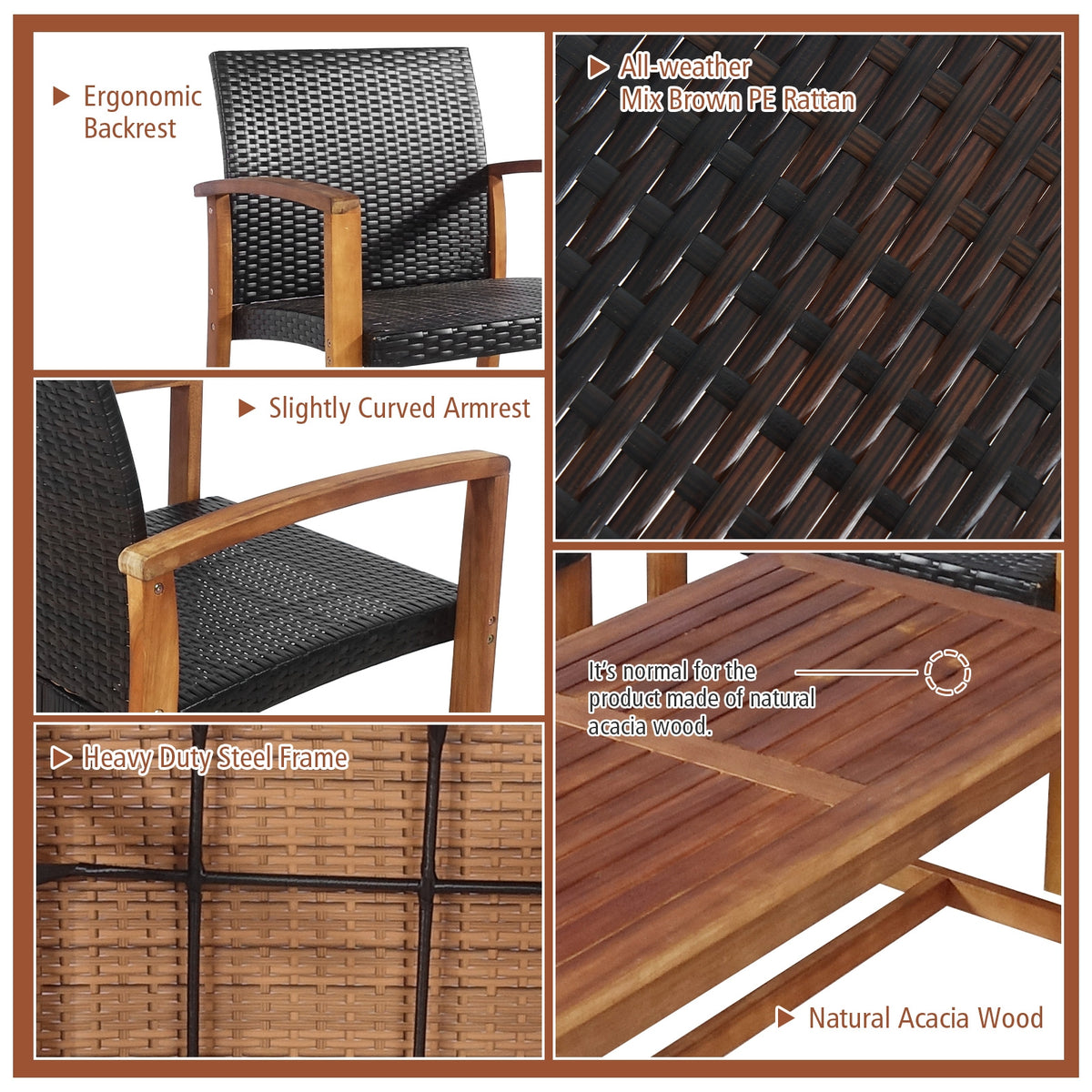 4-Piece PE Rattan Patio Furniture Set with Acacia Wood