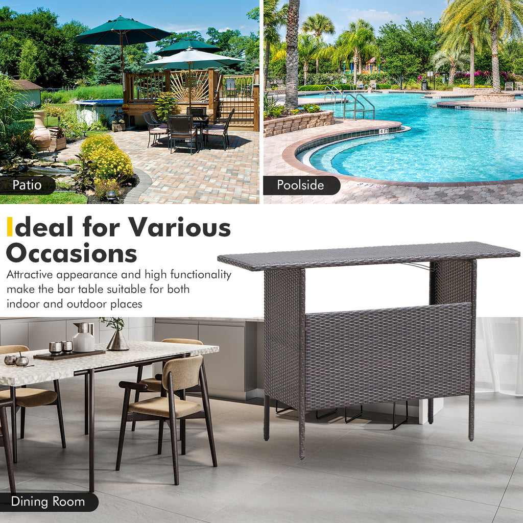 Outdoor Wicker Bar Table with 2 Shelves – Mix Brown Rattan