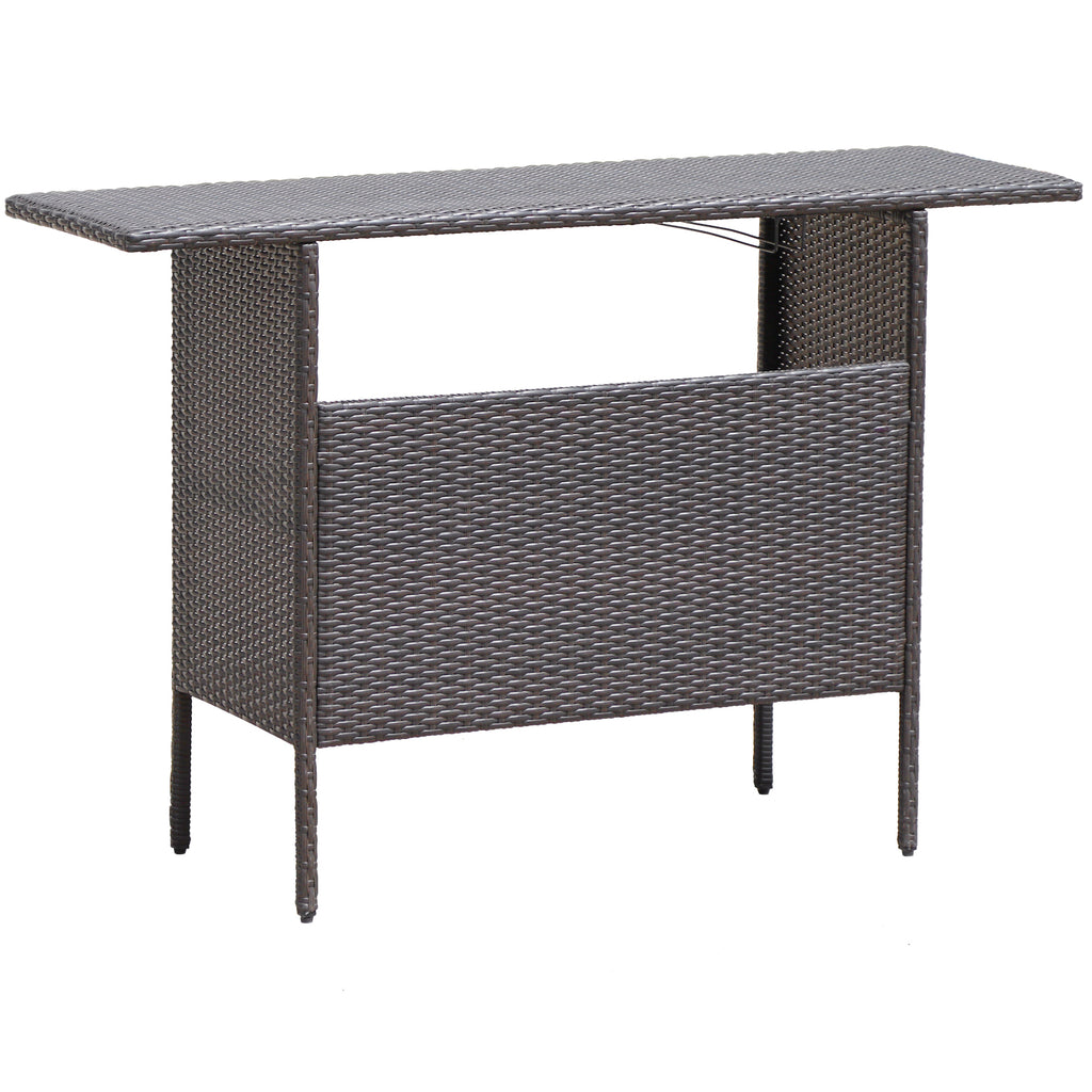 Outdoor Wicker Bar Table with 2 Shelves – Mix Brown Rattan