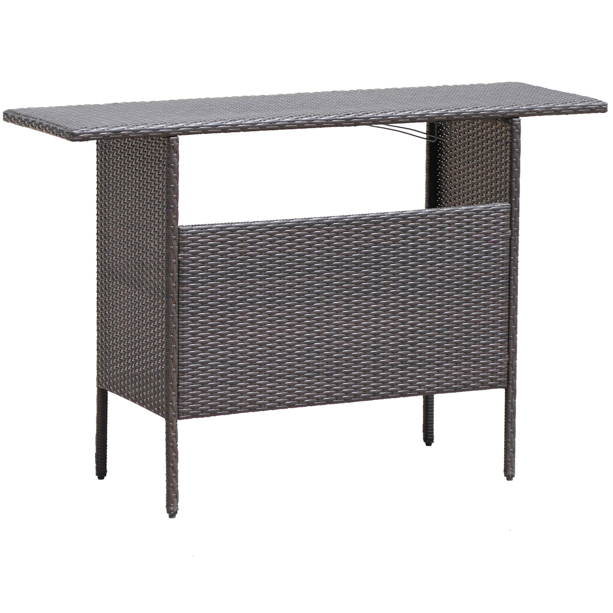 Outdoor Wicker Bar Table with 2 Shelves – Mix Brown Rattan