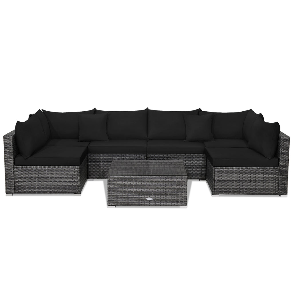 7-Piece Patio Rattan Sectional Sofa Set - Mix Gray, Navy