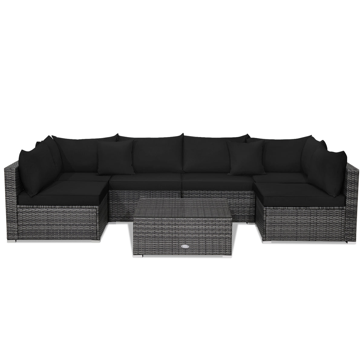 7-Piece Patio Rattan Sectional Sofa Set - Mix Gray, Navy