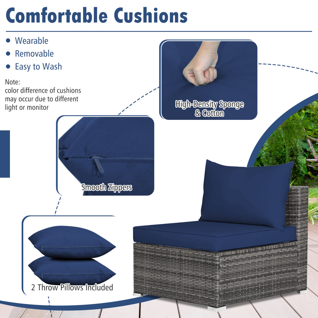 7-Piece Patio Rattan Sectional Sofa Set - Mix Gray, Navy
