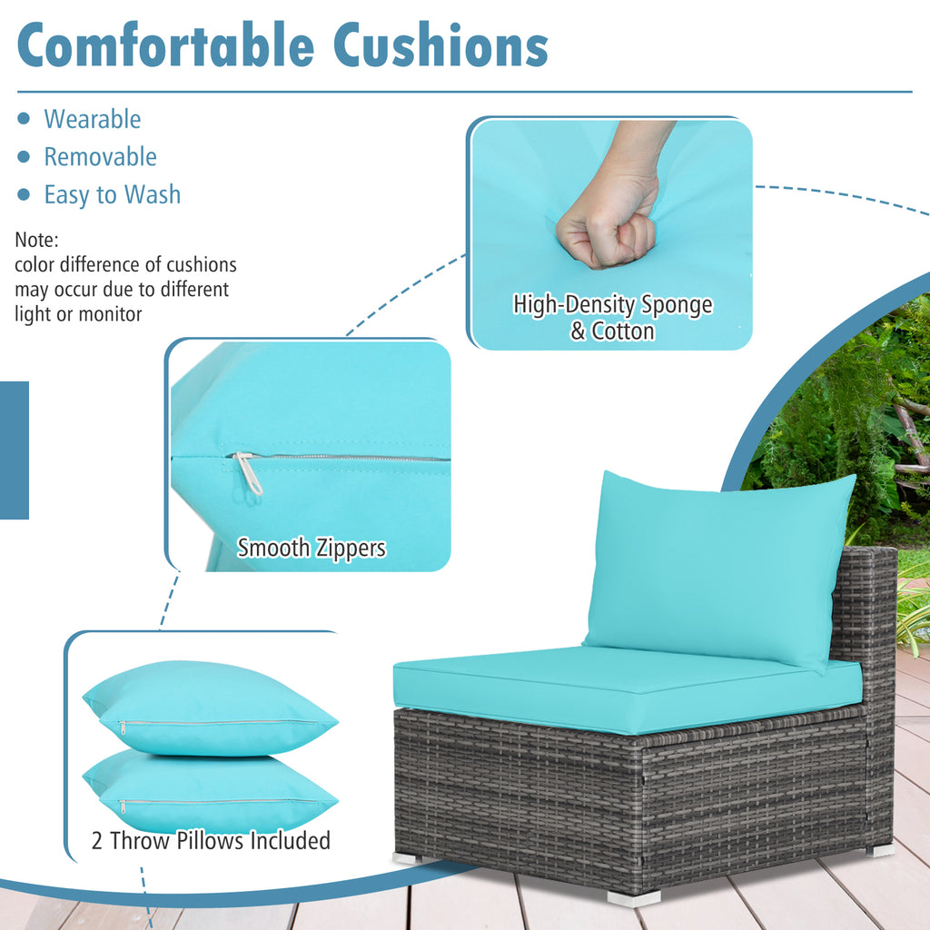 7-Piece Outdoor Sectional Sofa Set - Gray Rattan, Turquoise Cushions