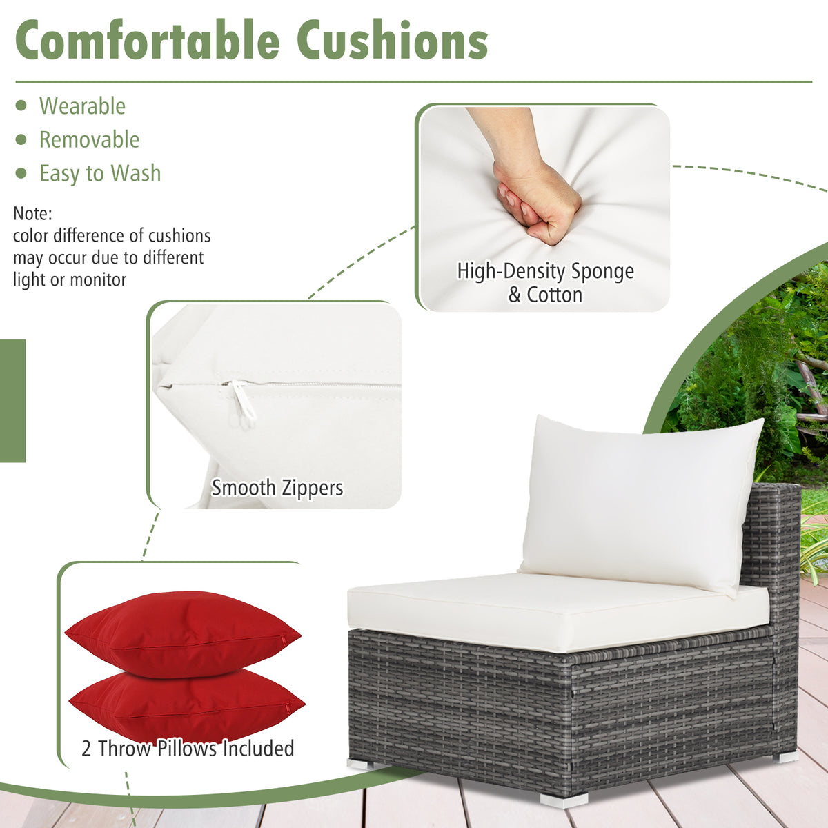 7 Pieces Patio Rattan Furniture Set with Sectional Sofa Cushioned