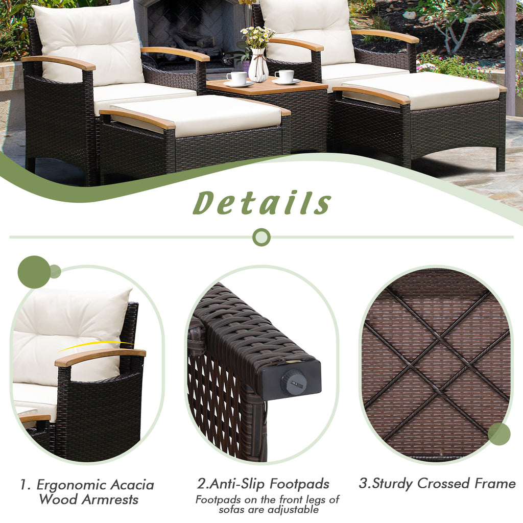 7-Piece Rattan Patio Sofa Set - Loveseat, 2 Chairs, 2 Ottomans & Coffee Tables