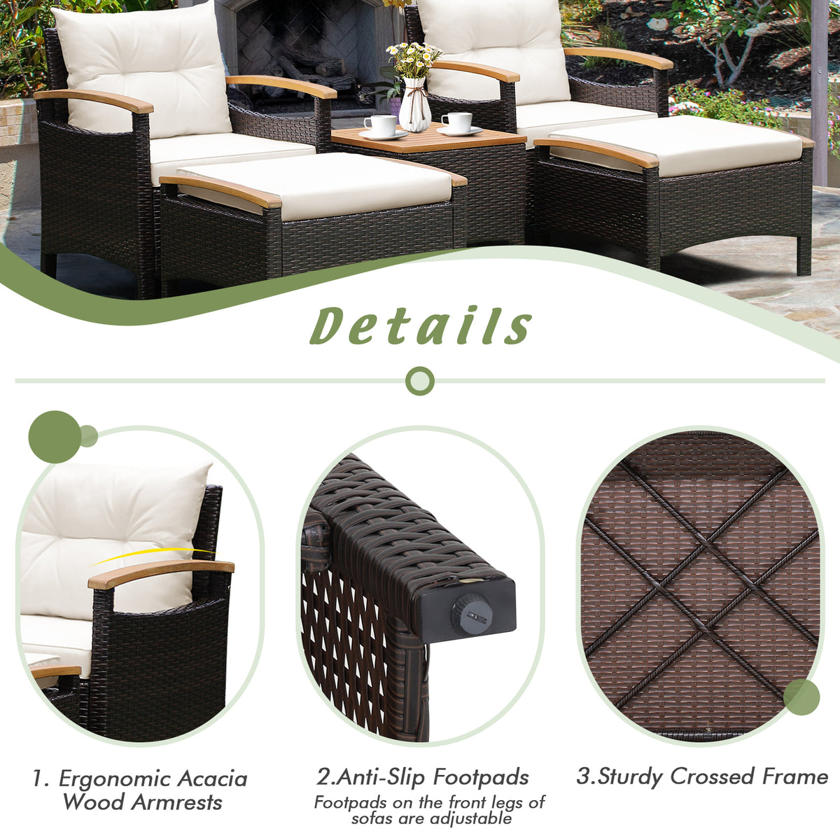 7-Piece Rattan Patio Sofa Set - Loveseat, 2 Chairs, 2 Ottomans & Coffee Tables