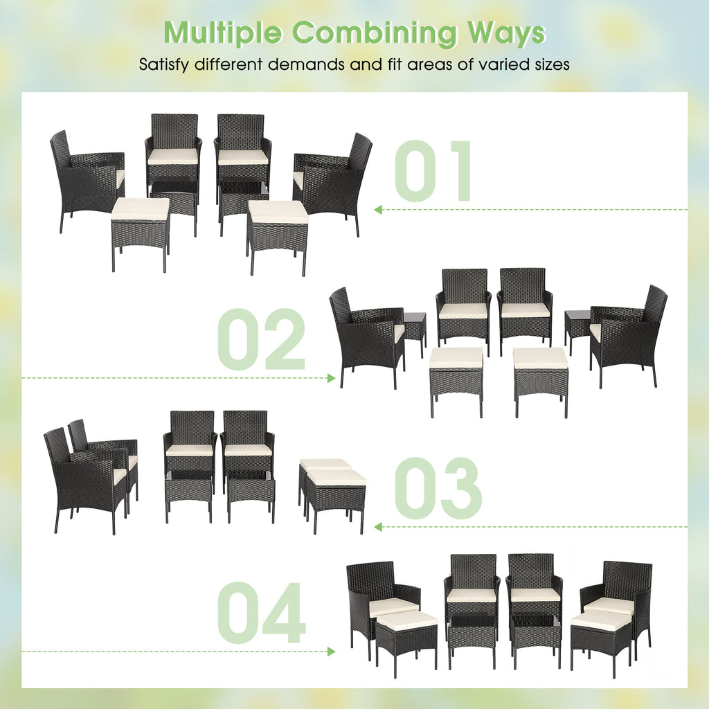 8-Piece Patio Wicker Conversation Set with Coffee Tables & Ottomans