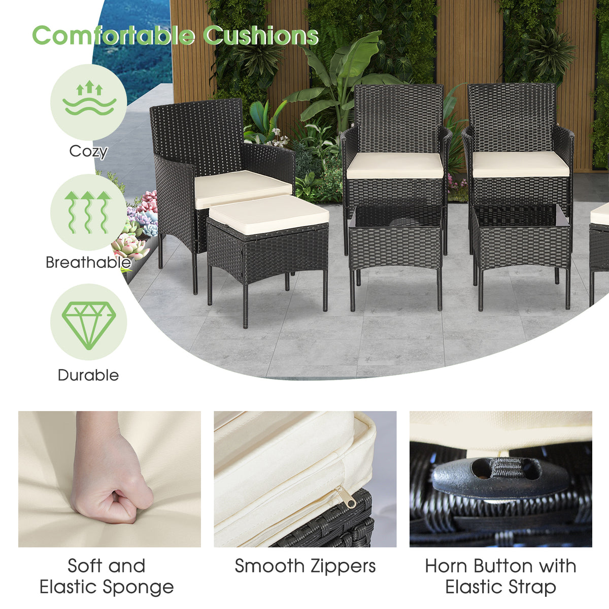 8 Pieces Patio Wicker Conversation Set with 2 Coffee Tables and
