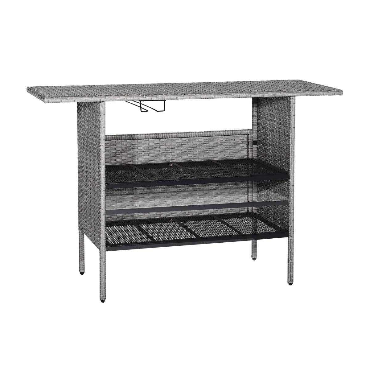 Outdoor Patio Wicker Bar Table with Metal Shelves - Mix Gray Rattan
