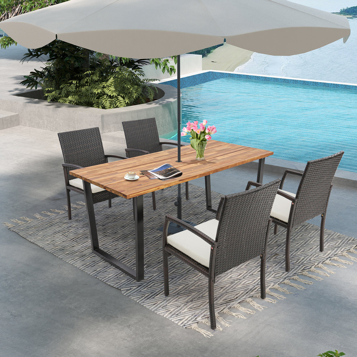 6-Person Acacia Wood Outdoor Dining Table 69" x 32"