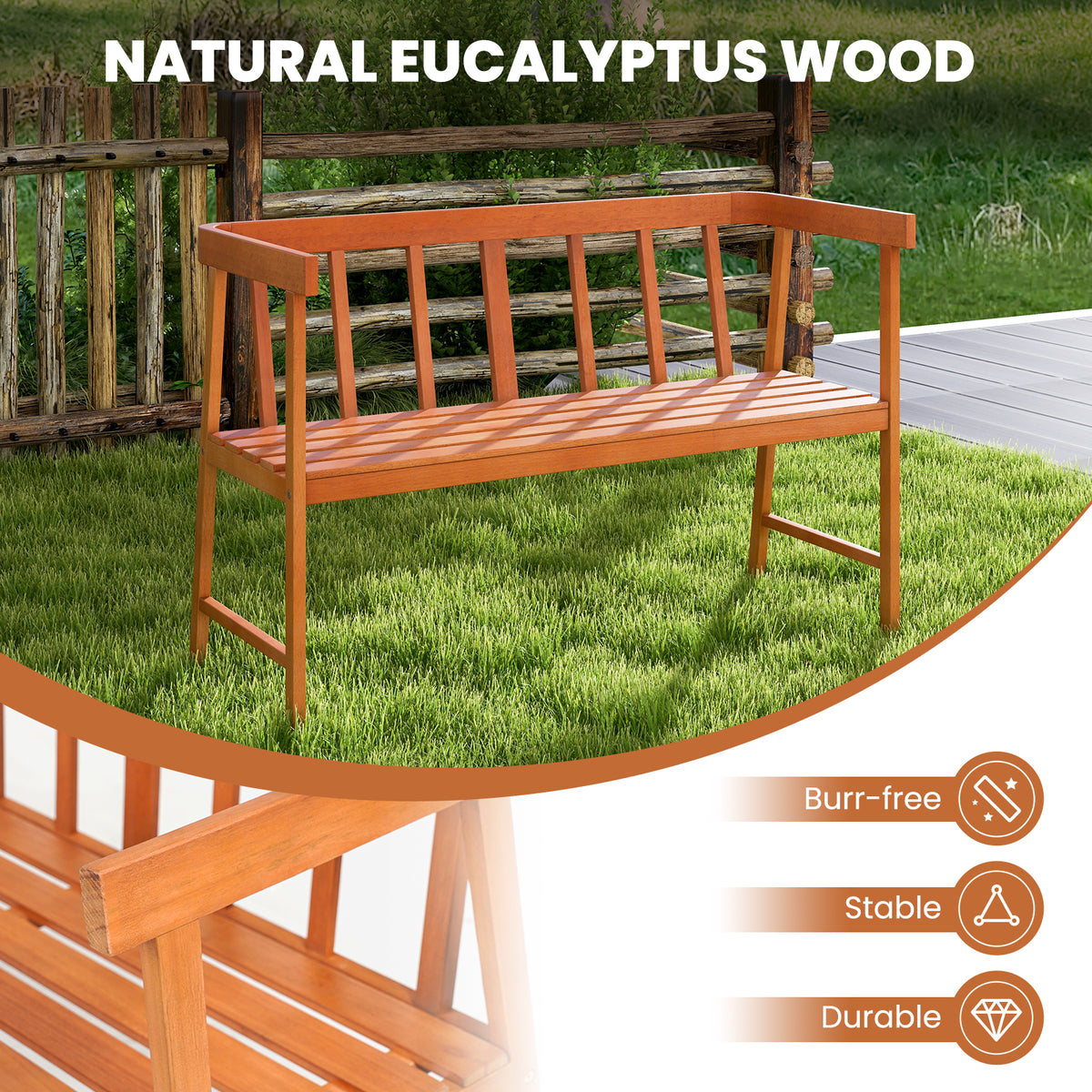 41 Inch Eucalyptus Wood Bench with Backrest