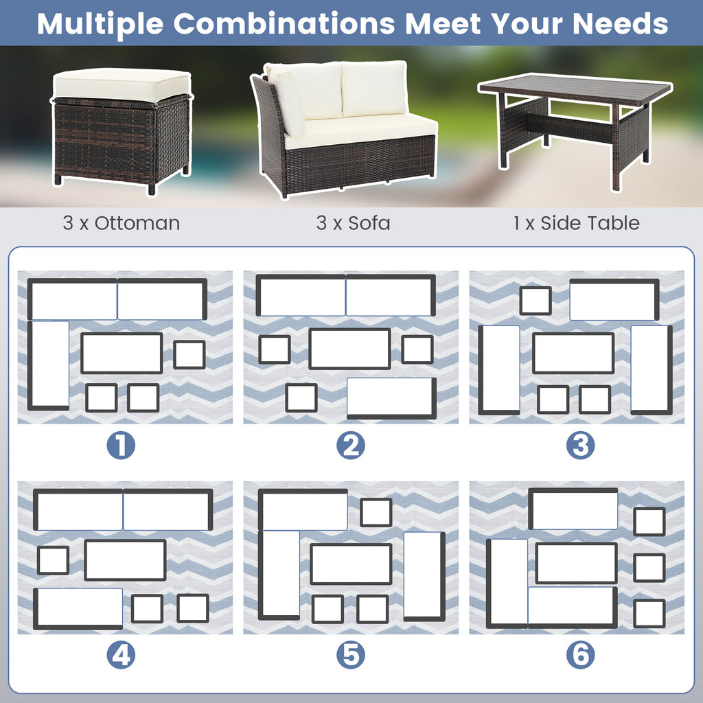 7-Piece Wicker Patio Furniture Set - Style 2, White