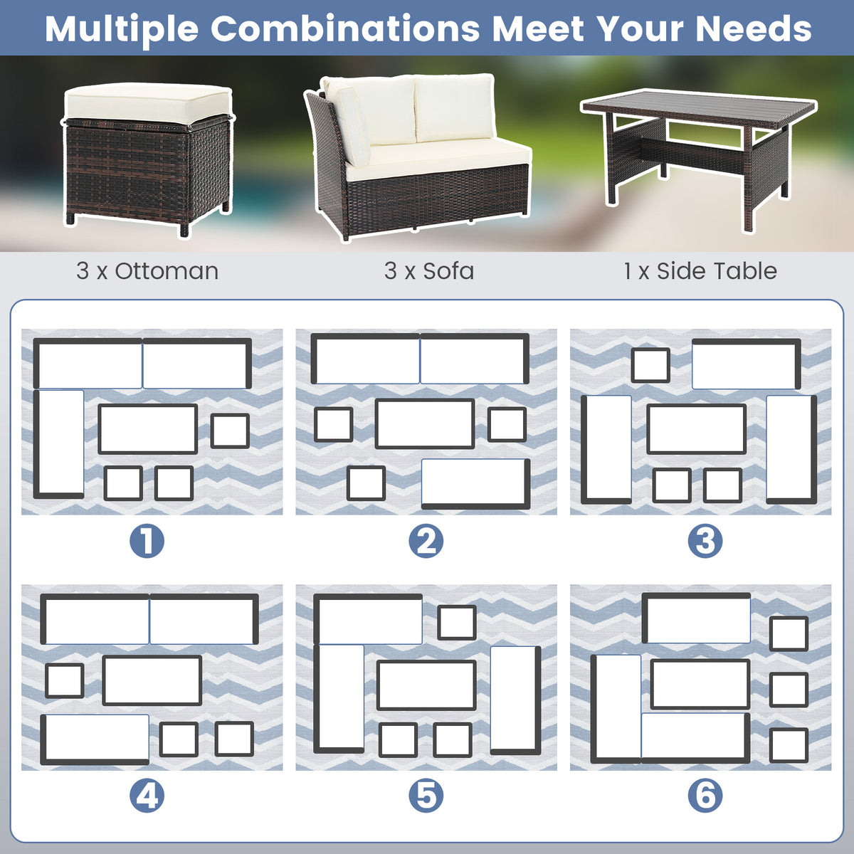 7-Piece Wicker Patio Furniture Set - Style 2, White