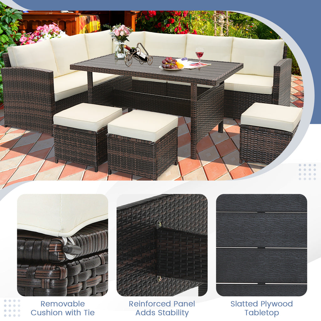 7-Piece Wicker Patio Furniture Set - Style 2, White