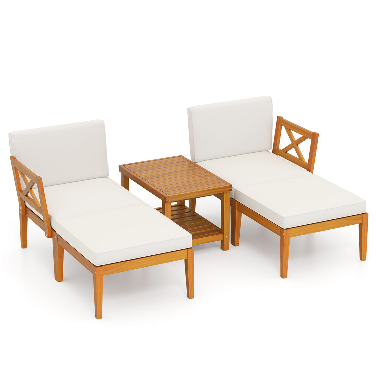 5 Pieces Acacia Wood Patio Furniture Set Outdoor Sectional