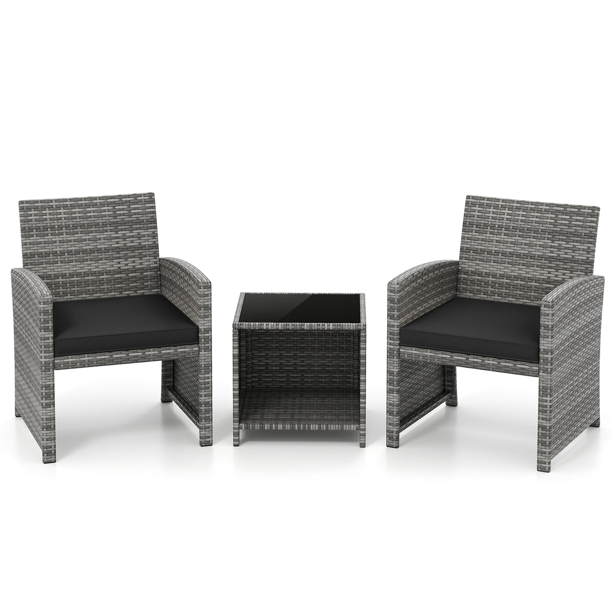 3-Piece Patio Furniture Set with Glass Coffee Table - White