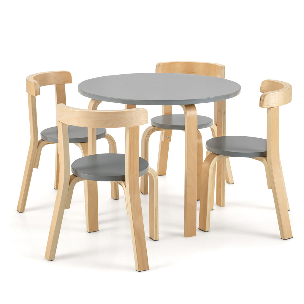Kids Wooden Activity Table and Chair Set - Round Gray with Toy Bricks