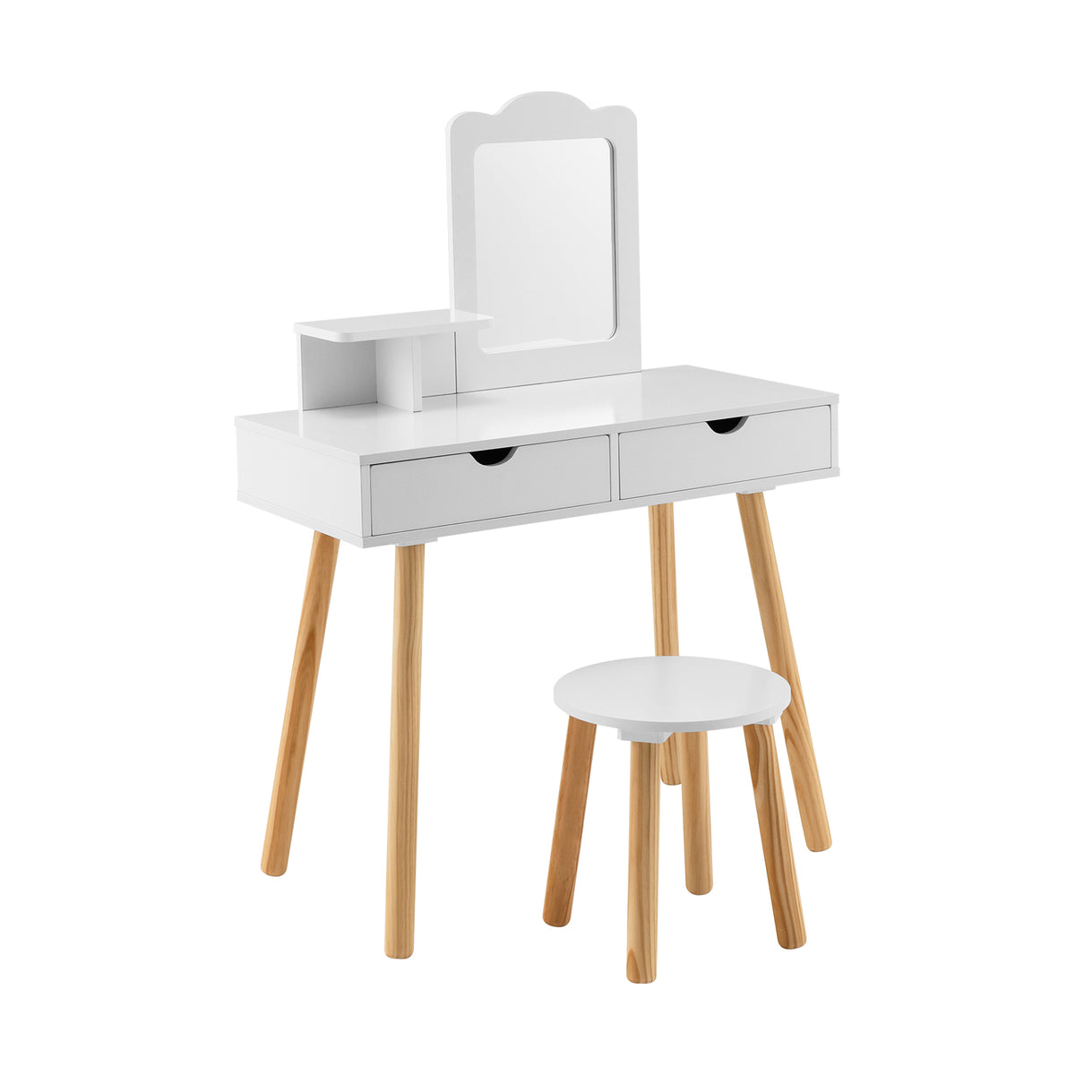 Kids Vanity Table and Chair Set with Mirror & 2 Storage Drawers - White, 3-7 Years