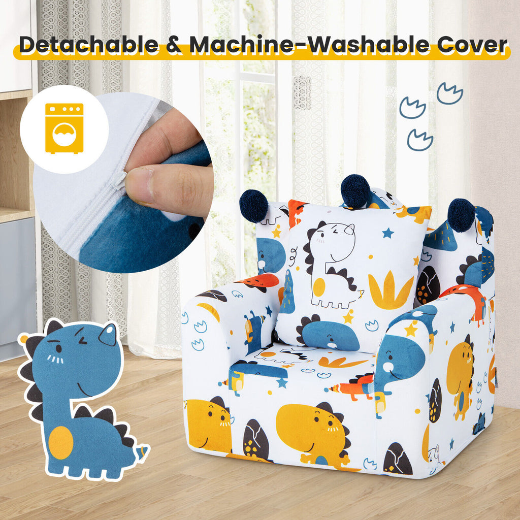 Kids Sofa with Armrest & Extra Pillow - Blue, High-Density Padding, No Assembly