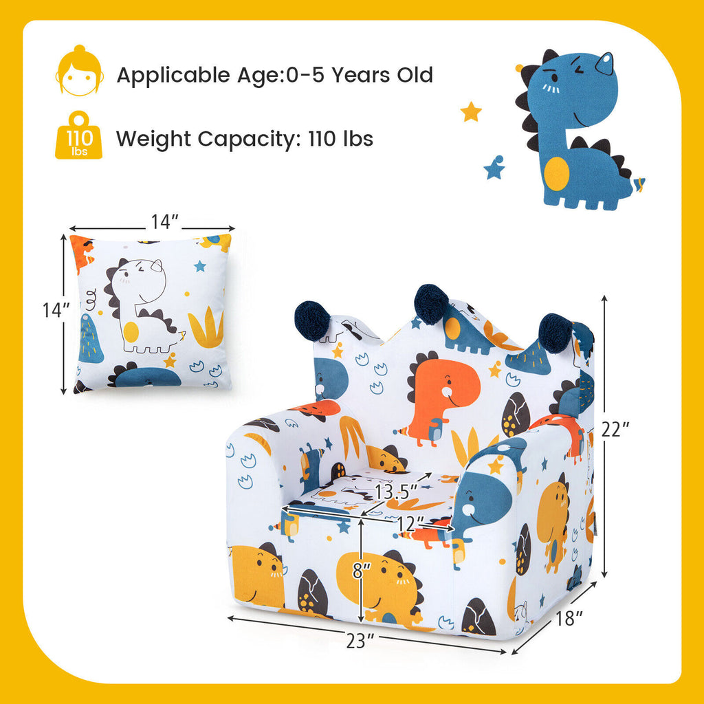 Kids Sofa with Armrest & Extra Pillow - Blue, High-Density Padding, No Assembly