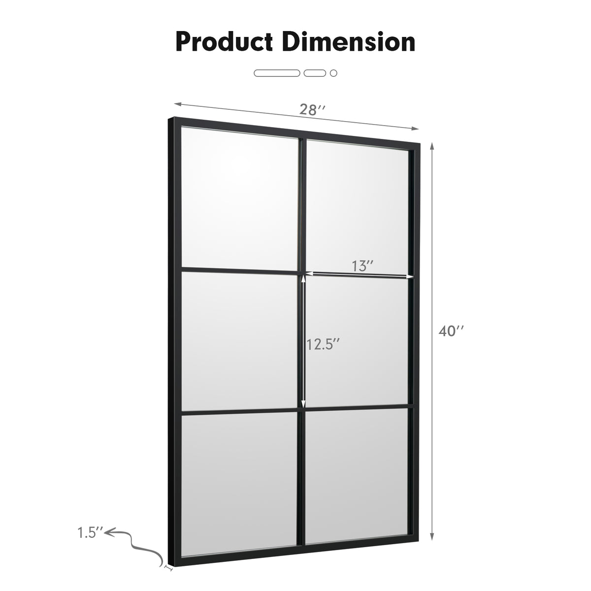Black 3-Layer Wall Mirror with Metal Frame for Living Room & Dining Area