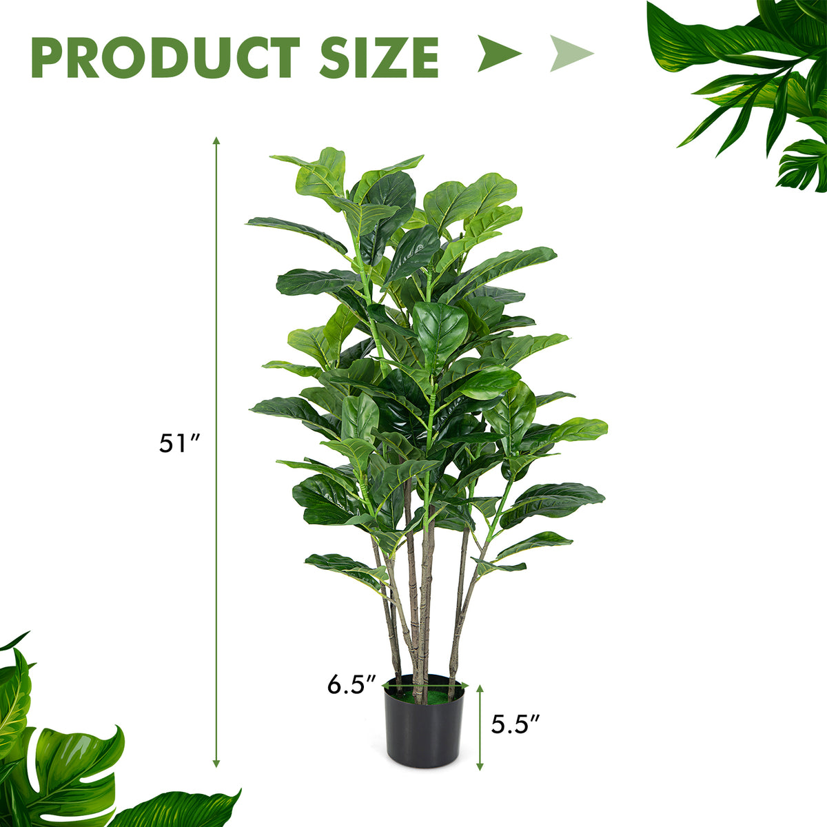 Artificial Fiddle Leaf Fig Tree 51 Inch 2-Pack for Indoor & Outdoor Decor