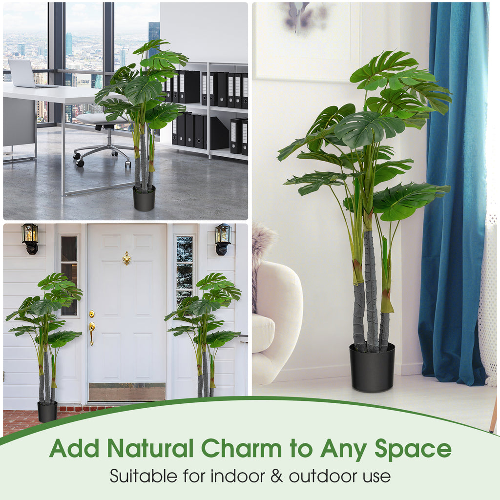 4ft Artificial Monstera & Palm Tree - Realistic Faux Indoor Plant