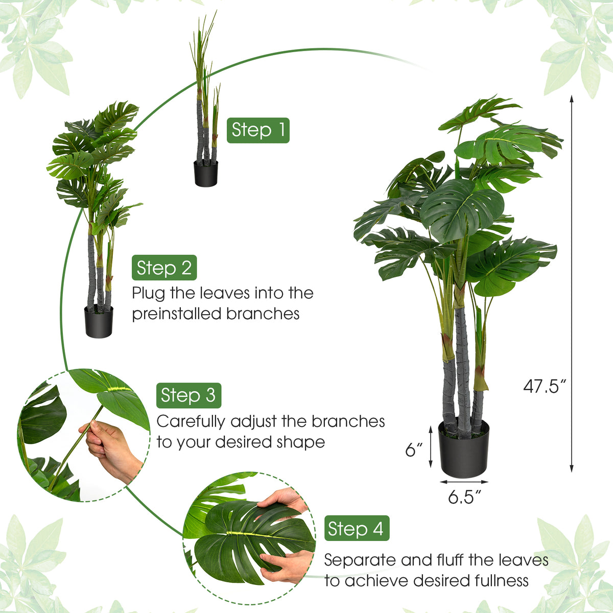 4ft Artificial Monstera & Palm Tree - Realistic Faux Indoor Plant