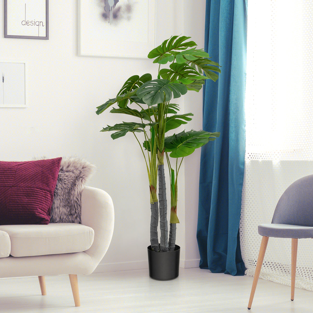 4ft Artificial Monstera & Palm Tree - Realistic Faux Indoor Plant