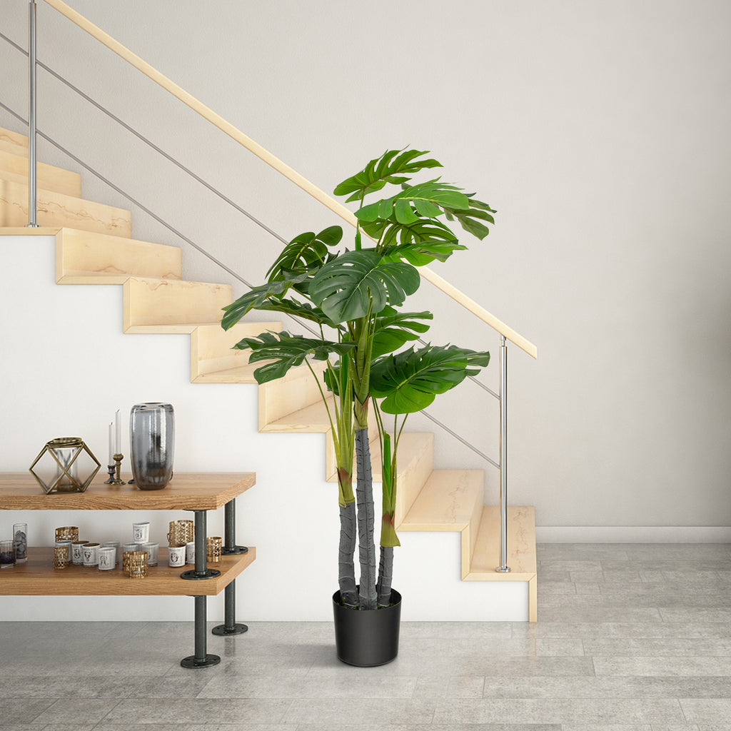 4ft Artificial Monstera & Palm Tree - Realistic Faux Indoor Plant